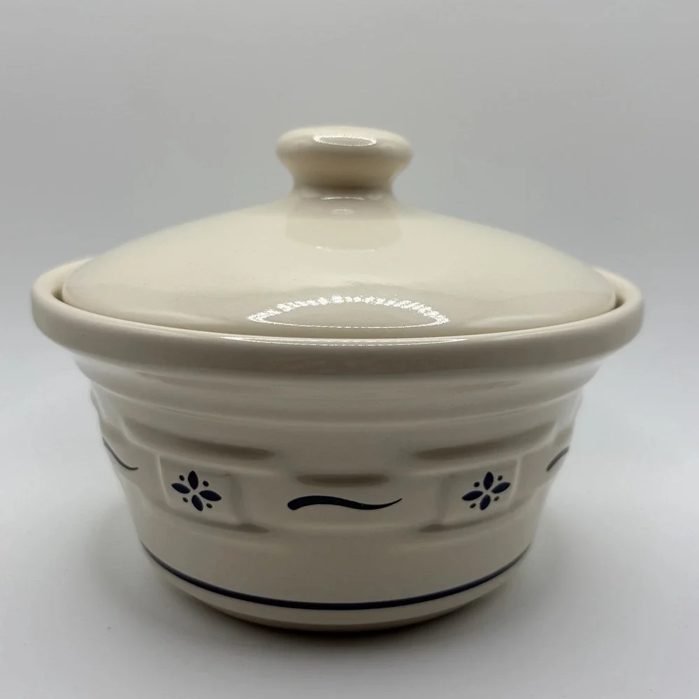 Longaberger Woven Traditions Pottery Classic Blue Small Covered Dish New in‎ Box